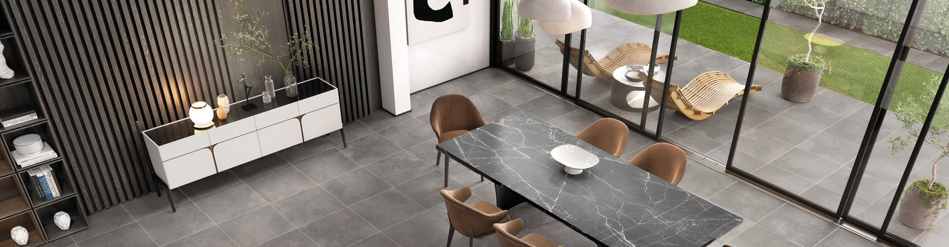 Wohnzimmer und Terrasse mit Fliese